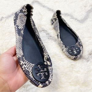 Tory Burch Flats Black White Snake Shoes Logo size 8